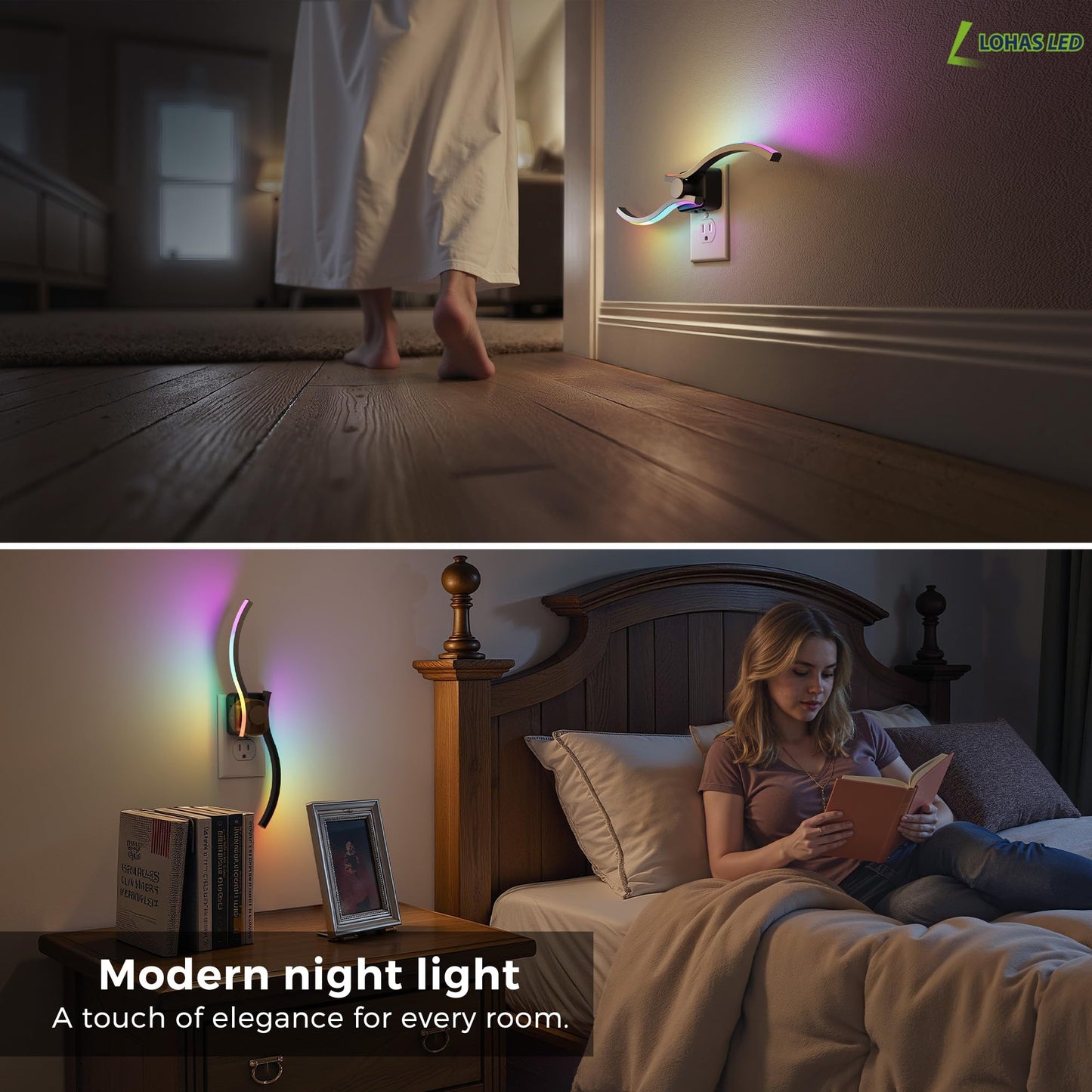 L LOHAS LED Night Light, Modern Night Lights Plug into Wall | 2 Pack
