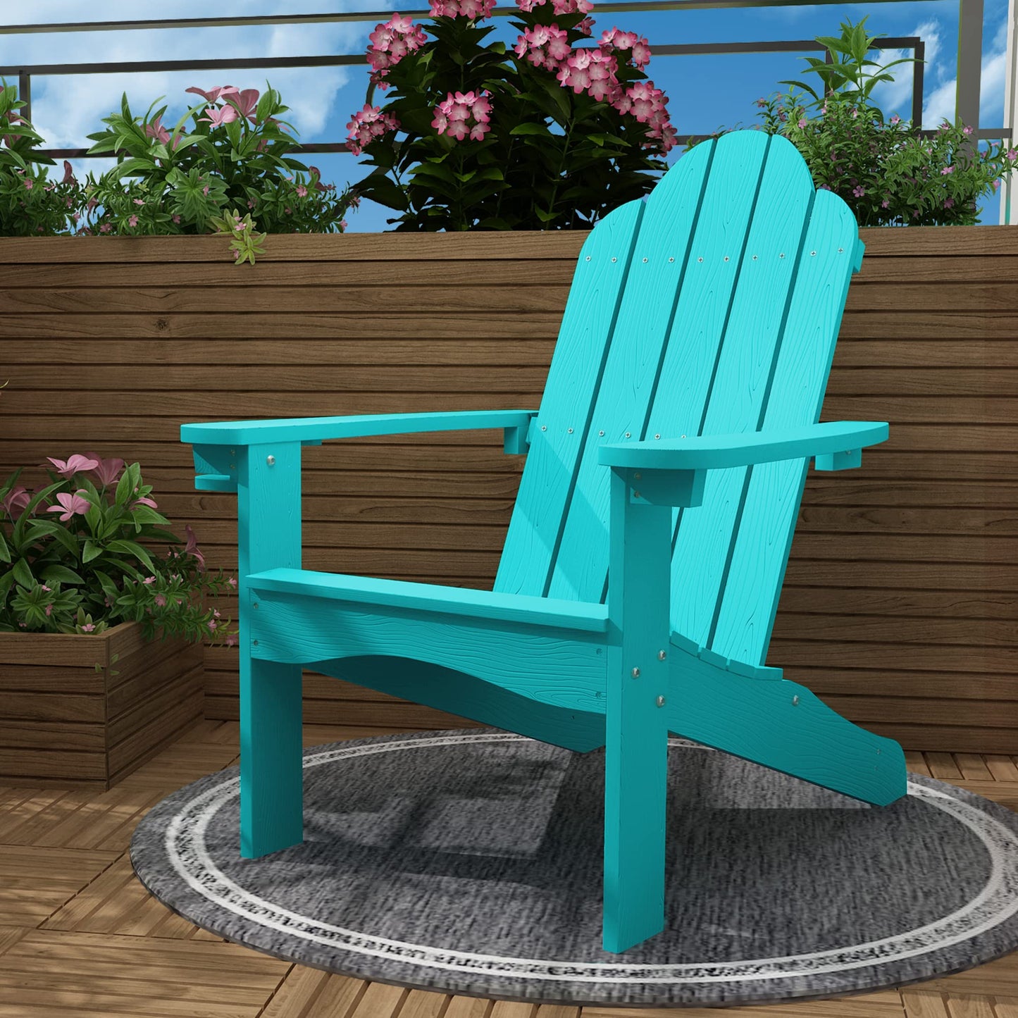 LUE BONA HDPS Adirondack Chairs Set, Fire Pit Outdoor Chair Weather Resistant with Cup Holder, Modern Plastic Chair Plastic for Patio, Deck, Proch, 350LBS, 4 Set, Dark Brown