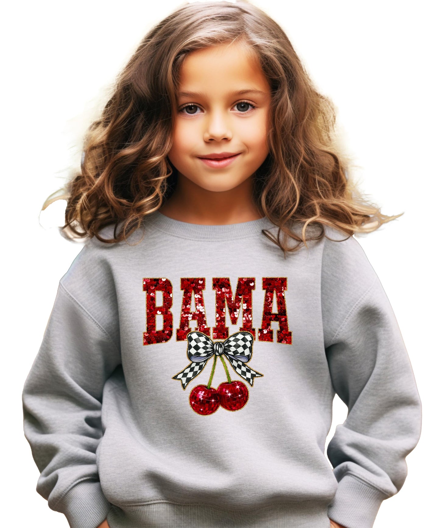 Olive Loves Apple Bama Red Ink-Printed Sequins Sweatshirt for Women & Teens Alabama Fall Sports Sweater