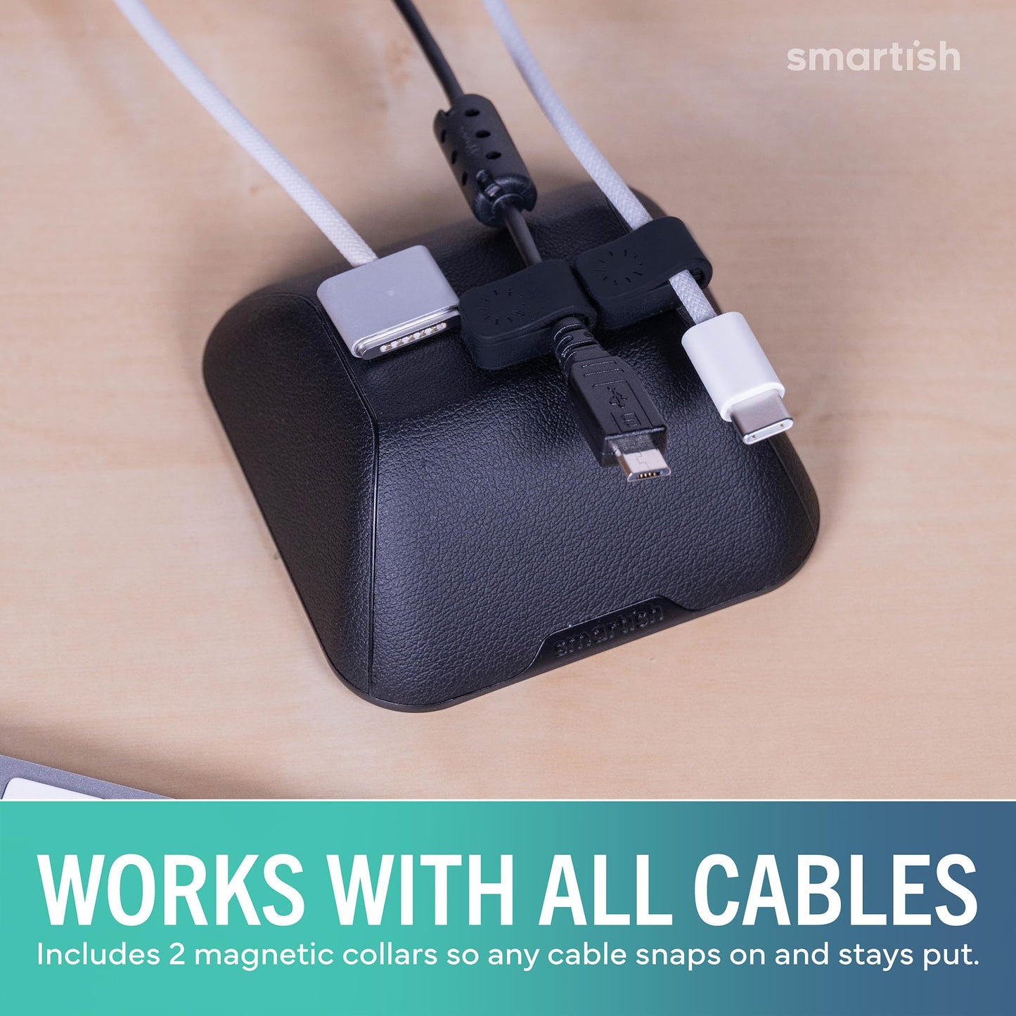 Smartish® Magnetic Cord Holder - Bigger Cable Wrangler Organizer with Magnet Clips for Charger Management on Desktop, Nightstand - Holds 6+ Cables - I'm Blushing
