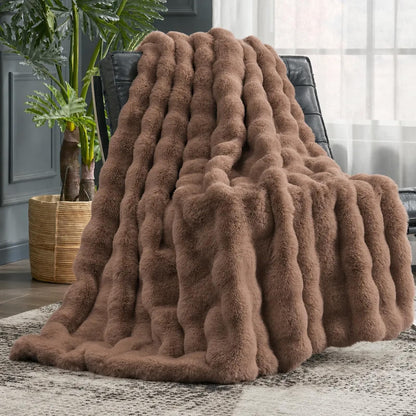 Cozy Bliss Faux Fur Throw Blanket for Couch, Fuzzy Soft Plush Thick Bubble Blanket for Sofa Bedroom Living Room, 50 * 60 Inches Tie Dye Pink