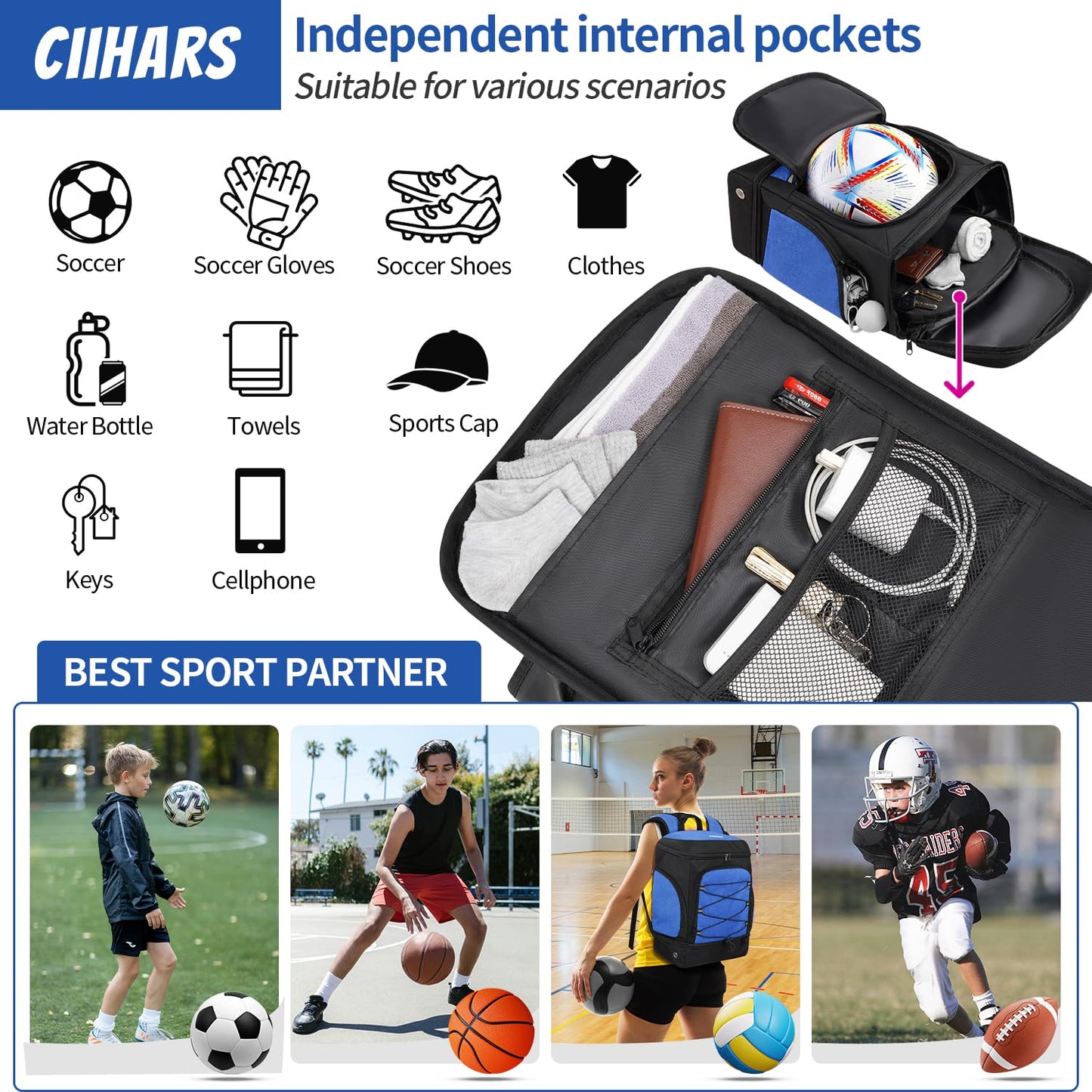 Soccer Backpack,Soccer Bag with Ball Holder and Shoe Compartment