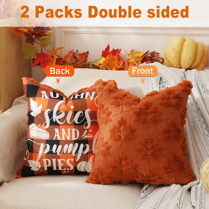 TOYPOPOR Halloween Decorations, 2 Packs Double Sided Ghost Pillow Covers, Soft Fur Throw Pillow Cases Indoor outdoor Pumpkin Couch Cushion Case for Fall Autumn Bedroom Living Room Home Decor 18''x18''