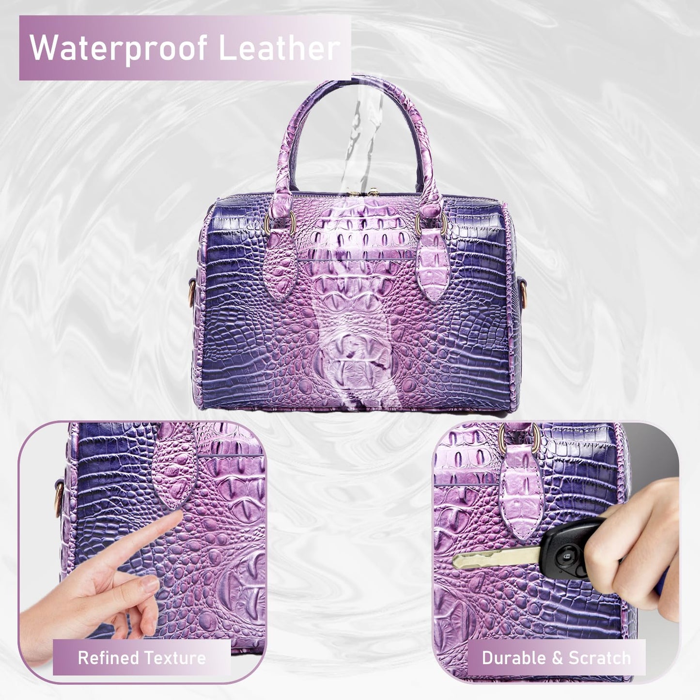 Makcr Joacbv Crocodile Handbag for Women Top Handle Leather Shoulder Purse | Glossy crocodile-embossed vegan leather with rolled handles, buckle details, a structured dome shape, and adjustable strap.