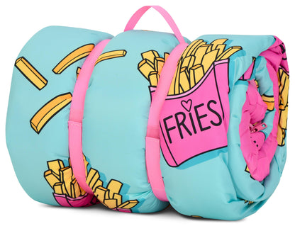 iscream Soft Cozy Fleece-Lined Fun Print Girls Sleeping Bag with Pillow | Snuggly, Integrated Handles, All Rolls Together for Ease, Machine Wash, 55" x 25", Fits Ages 4 to 10, Slumber Party Perfect