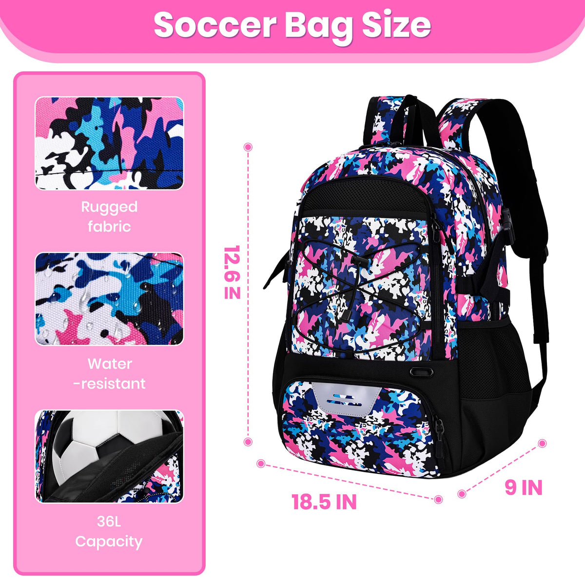 Hsmihair Soccer Bag,Youth Soccer Backpack with Ball and Cleat Compartment