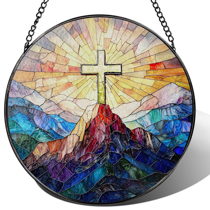 8-Inch Jesus with Cardinals Suncatcher Ornament, Stained Glass Window Hanging & Religious Christmas Ornament, Christian Window Decor — Memorial Gift, Christian Gifts for Her, Religious Gifts