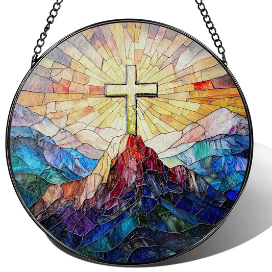 8-Inch Jesus with Cardinals Suncatcher Ornament, Stained Glass Window Hanging & Religious Christmas Ornament, Christian Window Decor — Memorial Gift, Christian Gifts for Her, Religious Gifts
