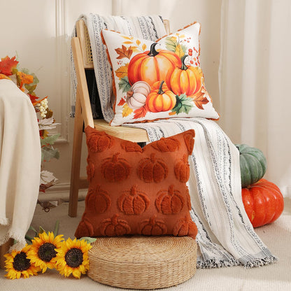 TOYPOPOR Halloween Decorations, 2 Packs Double Sided Ghost Pillow Covers, Soft Fur Throw Pillow Cases Indoor outdoor Pumpkin Couch Cushion Case for Fall Autumn Bedroom Living Room Home Decor 18''x18''