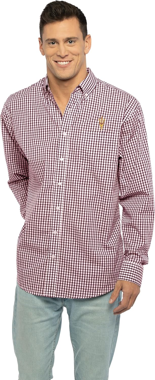 Vantage Men's Collegiate Easy-Care Long Sleeve Gingham Check Button Down Shirt