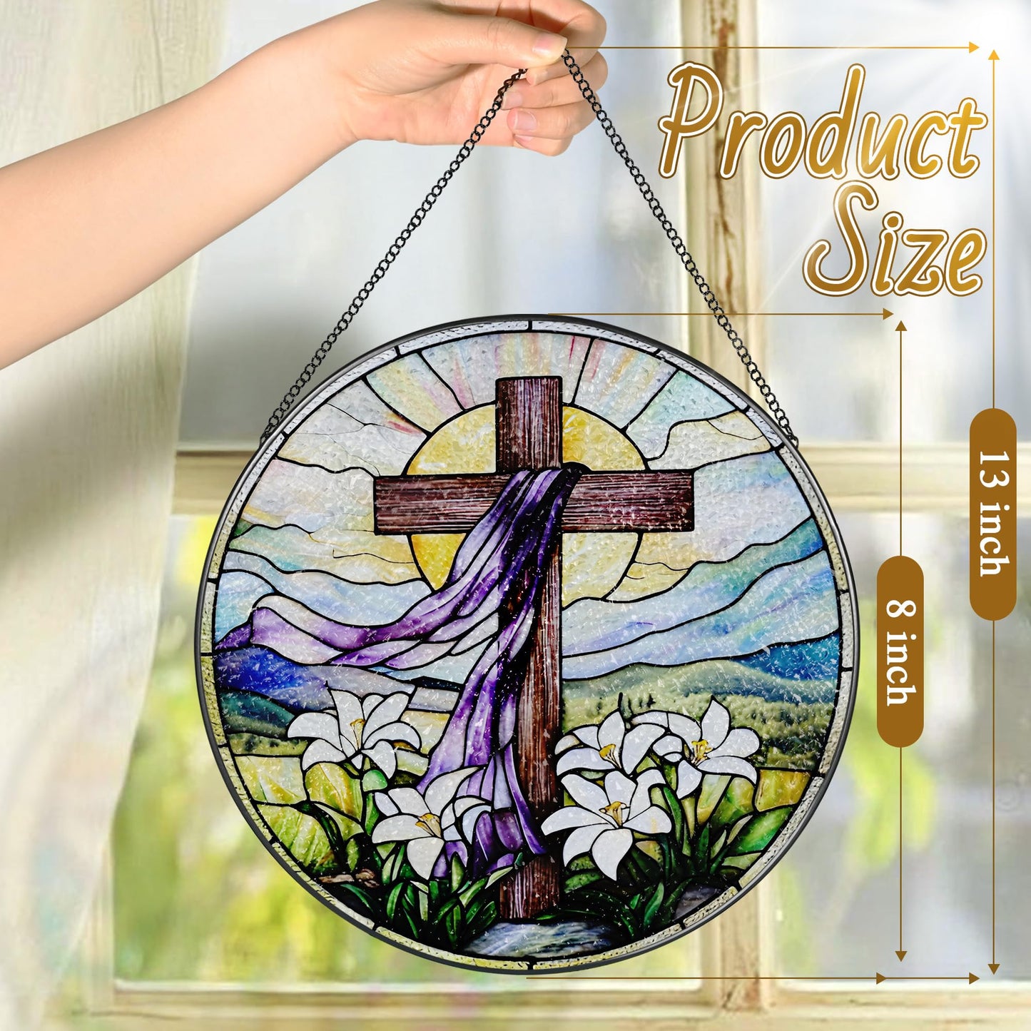 8-Inch Jesus with Cardinals Suncatcher Ornament, Stained Glass Window Hanging & Religious Christmas Ornament, Christian Window Decor — Memorial Gift, Christian Gifts for Her, Religious Gifts