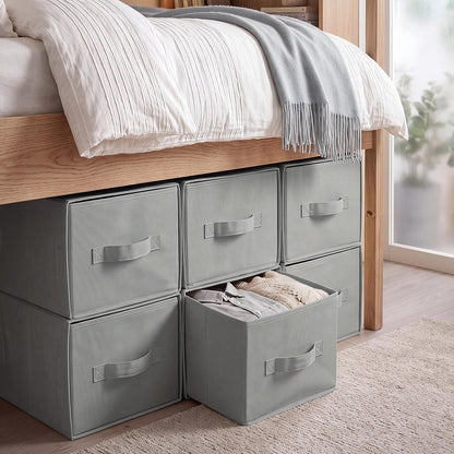 Weysat 6 Pack Large Dorm Stackable Drawers Dorm Essential Under Bed Storage Collapsible Closet Organizer with Drawers Shelf Storage Fabric, Clothes, Towels for College Bedroom Living Room(Grey)