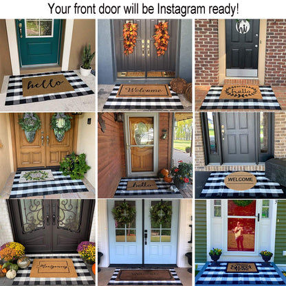 Christmas Door Mat Outdoor 35.4''x59'' Buffalo Plaid Christmas Decor Rug Cotton Hand-Woven Layered Door Mats Washable Carpet for Front Porch, Kitchen, Farmhouse, Entryway