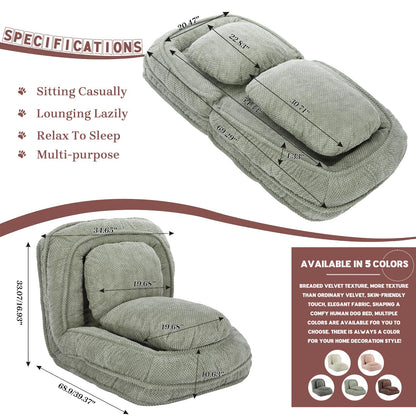 Upholstered Convertible Lounge Chair with 2 Soft Pillows