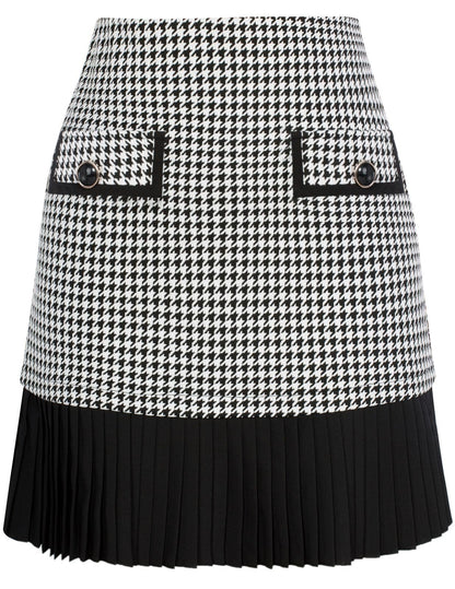 Kate Kasin Women's Plaid Mini Skirt, High Waist Pleated A-Line Skirts
