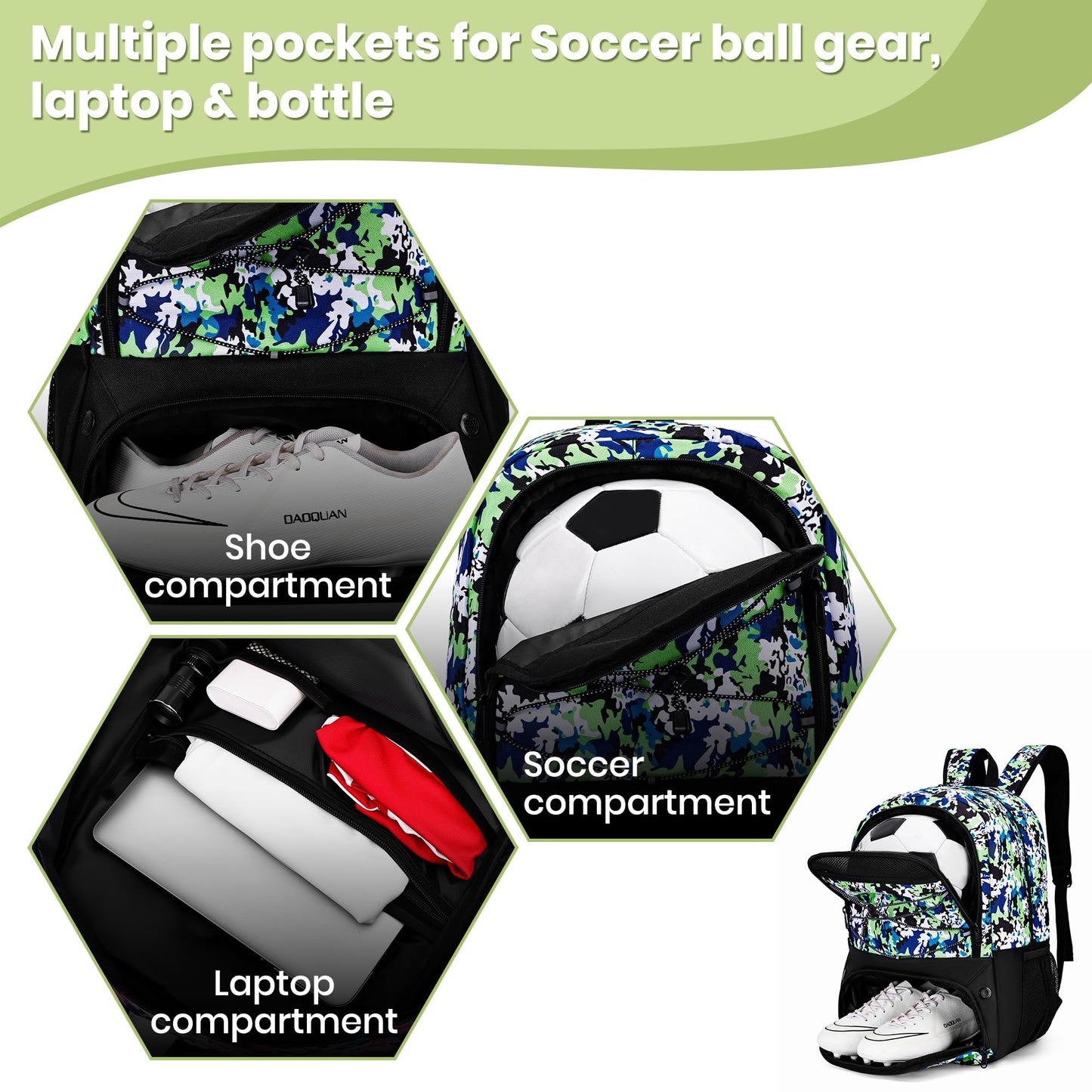 Hsmihair Soccer Bag,Youth Soccer Backpack with Ball and Cleat Compartment