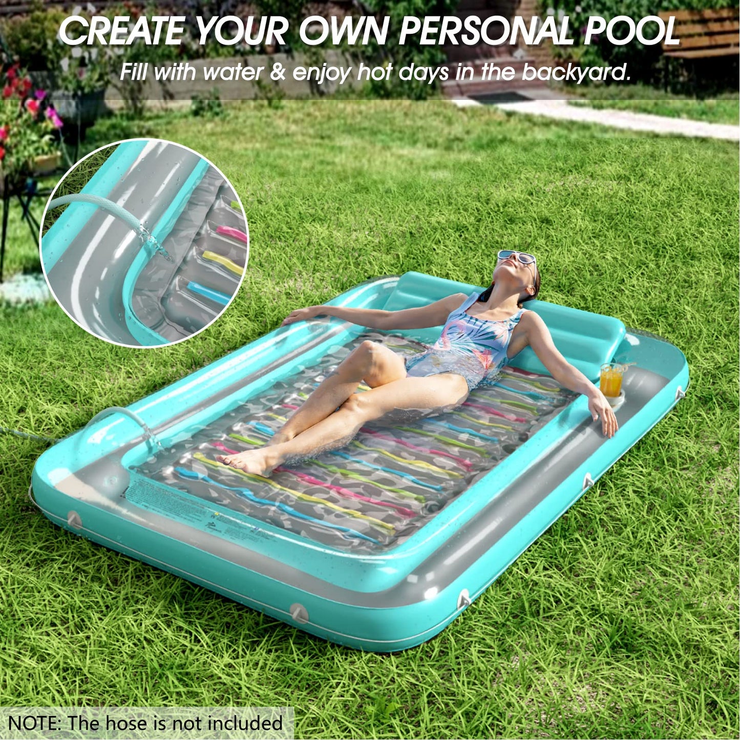 Inflatable Tanning Pool Lounger Float - Jasonwell 4 in 1 Sun Tan Tub Sunbathing Pool Lounge Raft Floatie Toys Water Filled Tanning Bed Mat Pad for Adult Blow Up Kiddie Pool Kids Ball Pit Pool (L)