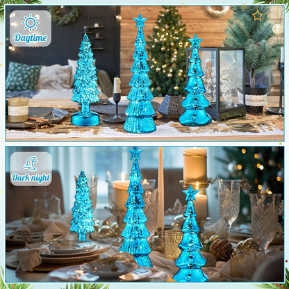 Funnymoom 3 Pack Glass Christmas Trees Decor Lighted Christmas Tree Tabletop Glitter Centerpiece Decoration Glass Xmas Tree Figurines Holiday Ornament for Table Mantle Fireplace(Gold,Classic)