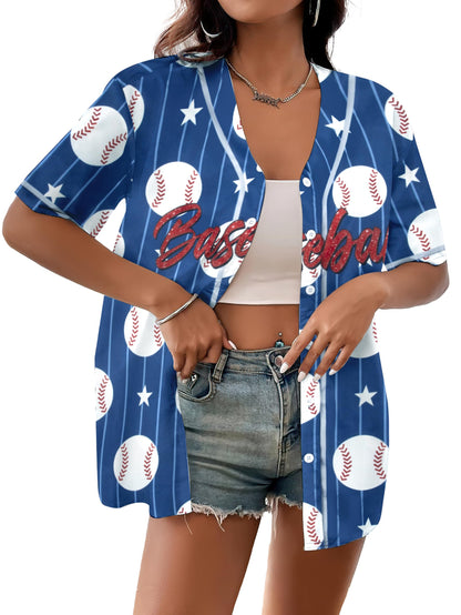 Baseball Shirt Women Baseball Jersey Graphic Button Down Shirt Game Day Short Sleeve Tops
