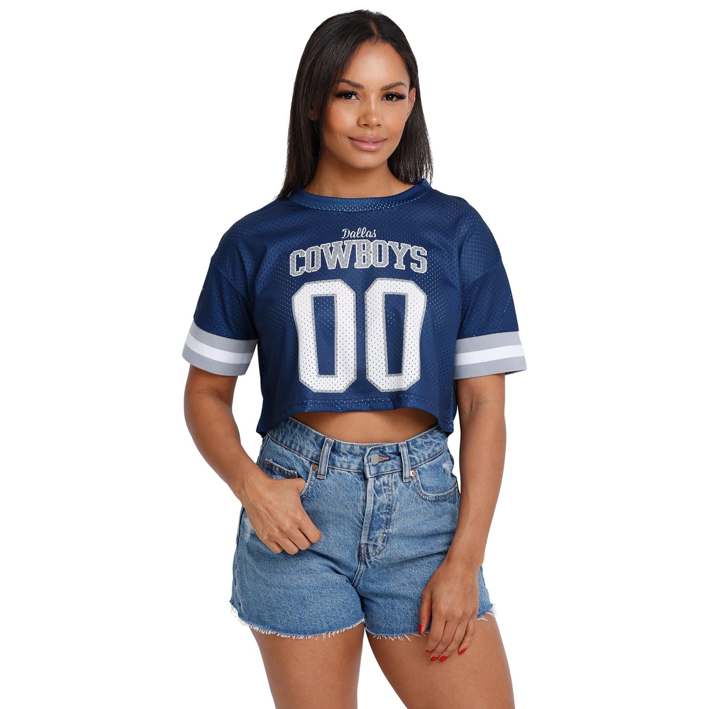 FOCO NFL Womens NFL Ladies Fashion Gameday Jersey Mesh Crop Top Shirt