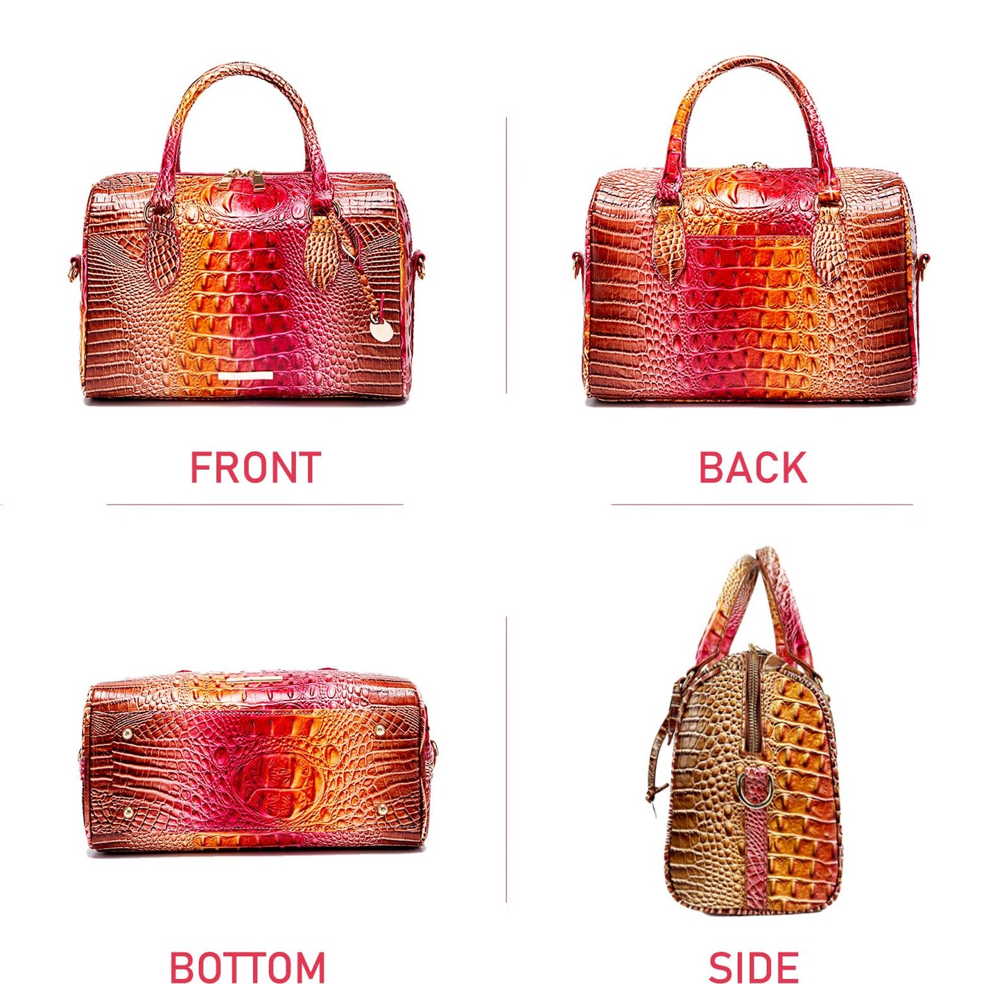 Makcr Joacbv Crocodile Handbag for Women Top Handle Leather Shoulder Purse | Glossy crocodile-embossed vegan leather with rolled handles, buckle details, a structured dome shape, and adjustable strap.