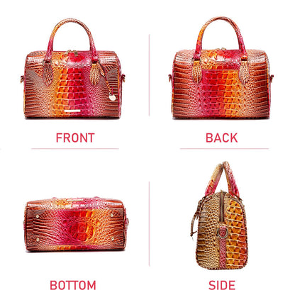 Makcr Joacbv Crocodile Handbag for Women Top Handle Leather Shoulder Purse | Glossy crocodile-embossed vegan leather with rolled handles, buckle details, a structured dome shape, and adjustable strap.