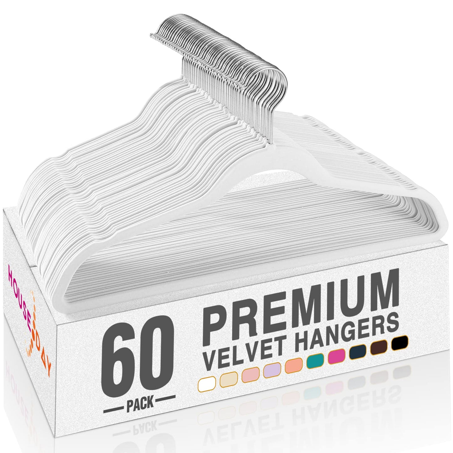 HOUSE DAY Black Velvet Hangers 60 Pack, Non Slip Clothes Felt Hanger Heavy Duty for Coat, Premium Slim Space Saving Suit Hangers for Closet Organizer, 360° Rotating Silver Hook