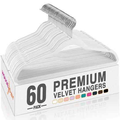 HOUSE DAY Black Velvet Hangers 60 Pack, Non Slip Clothes Felt Hanger Heavy Duty for Coat, Premium Slim Space Saving Suit Hangers for Closet Organizer, 360° Rotating Silver Hook