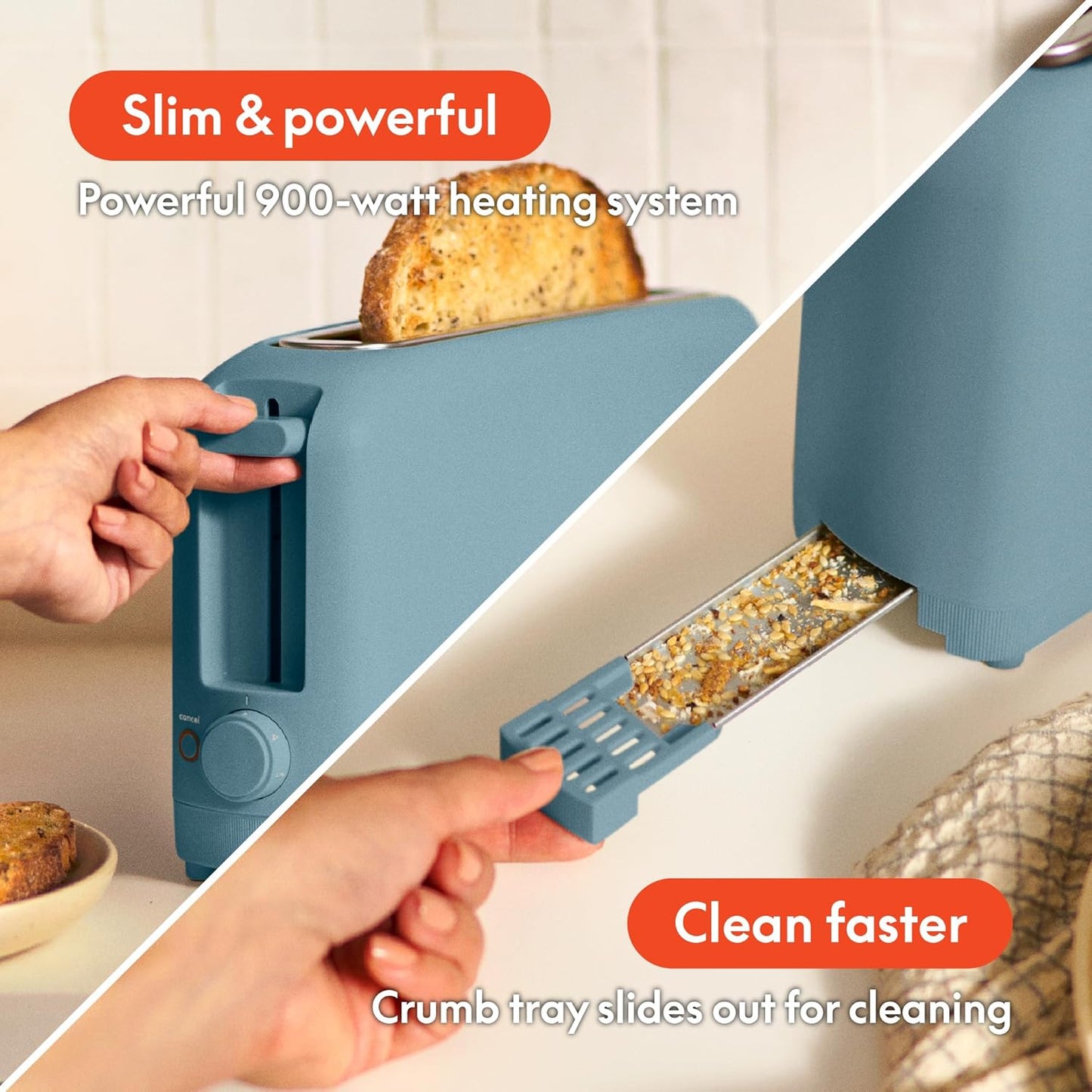 bella 2 Slice Slim Toaster, Fits-anywhere™ Kitchenware, 6 Setting Shade Control with Reheat & Cancel Buttons, Fits sourdough, 10” Long Slot, Anti Jam & Auto Shutoff, 900 Watt, Blossom