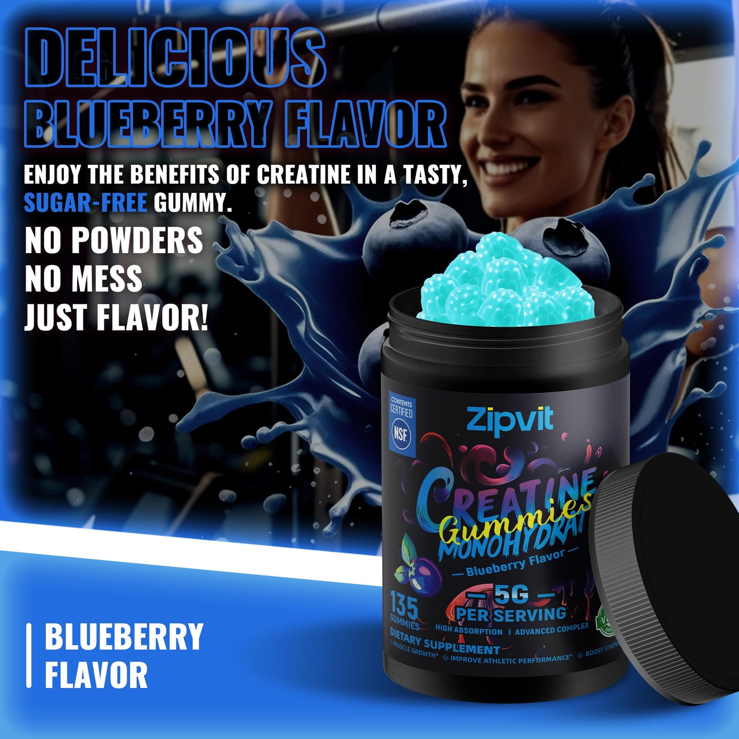Creatine Monohydrate Gummies, NSF Certified Creatine Gummy, 5g Dose for Men & Women to Support Muscle, Strength, Recovery, Cognitive Health & Memory, Pineapple Flavor, 135 Gummies
