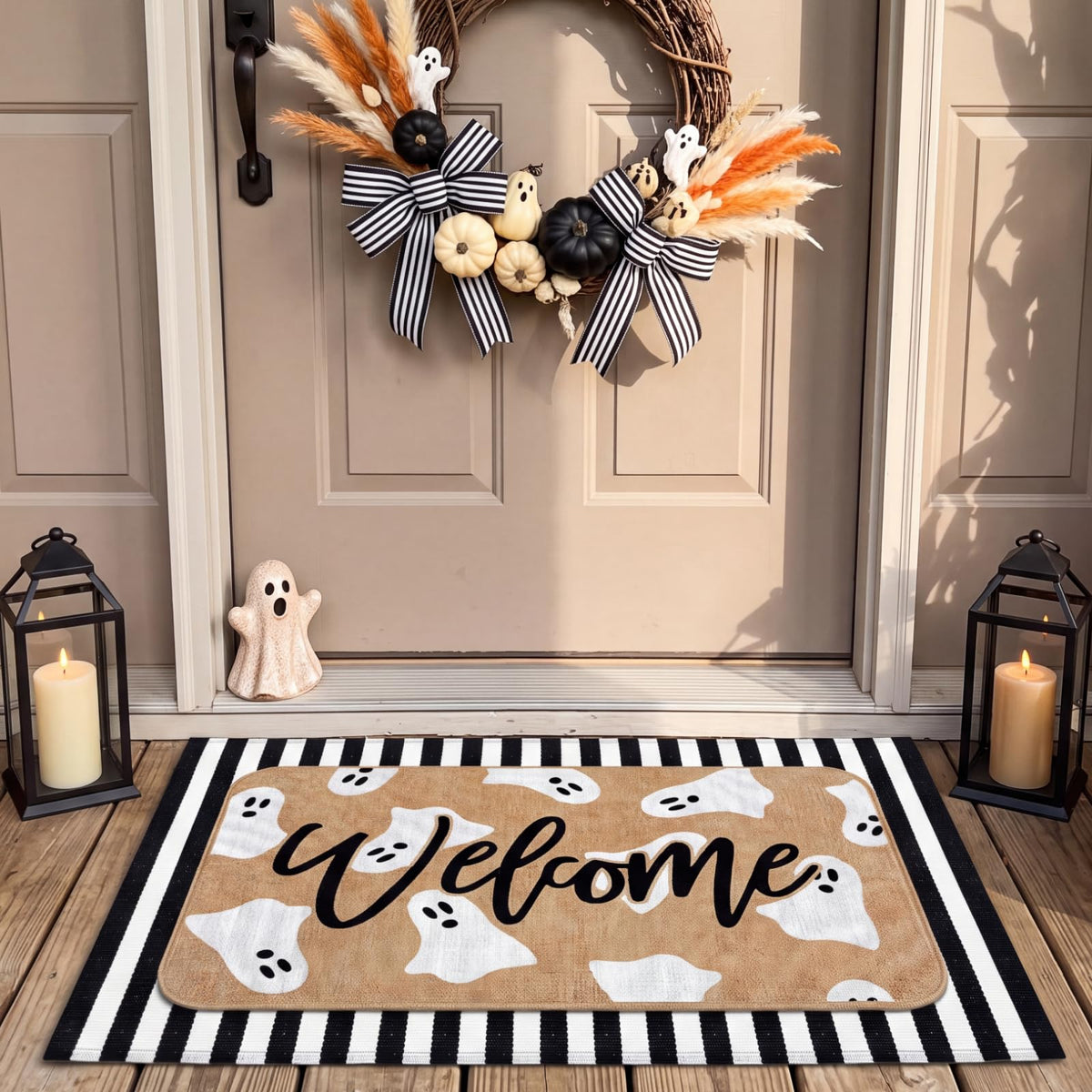Tinideya 2 Pcs Halloween Door Mats Outdoor Layered Ghost Front Door Mat