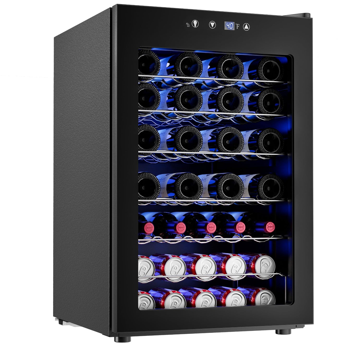 Icyglee 25 Bottle Compressor Wine Cooler Refrigerator, Freestanding Wine Cellar with 41-64°F Adjust Temp & Double-layer Glass Door for Red and White, Wine Cooler for Home Bar, Black