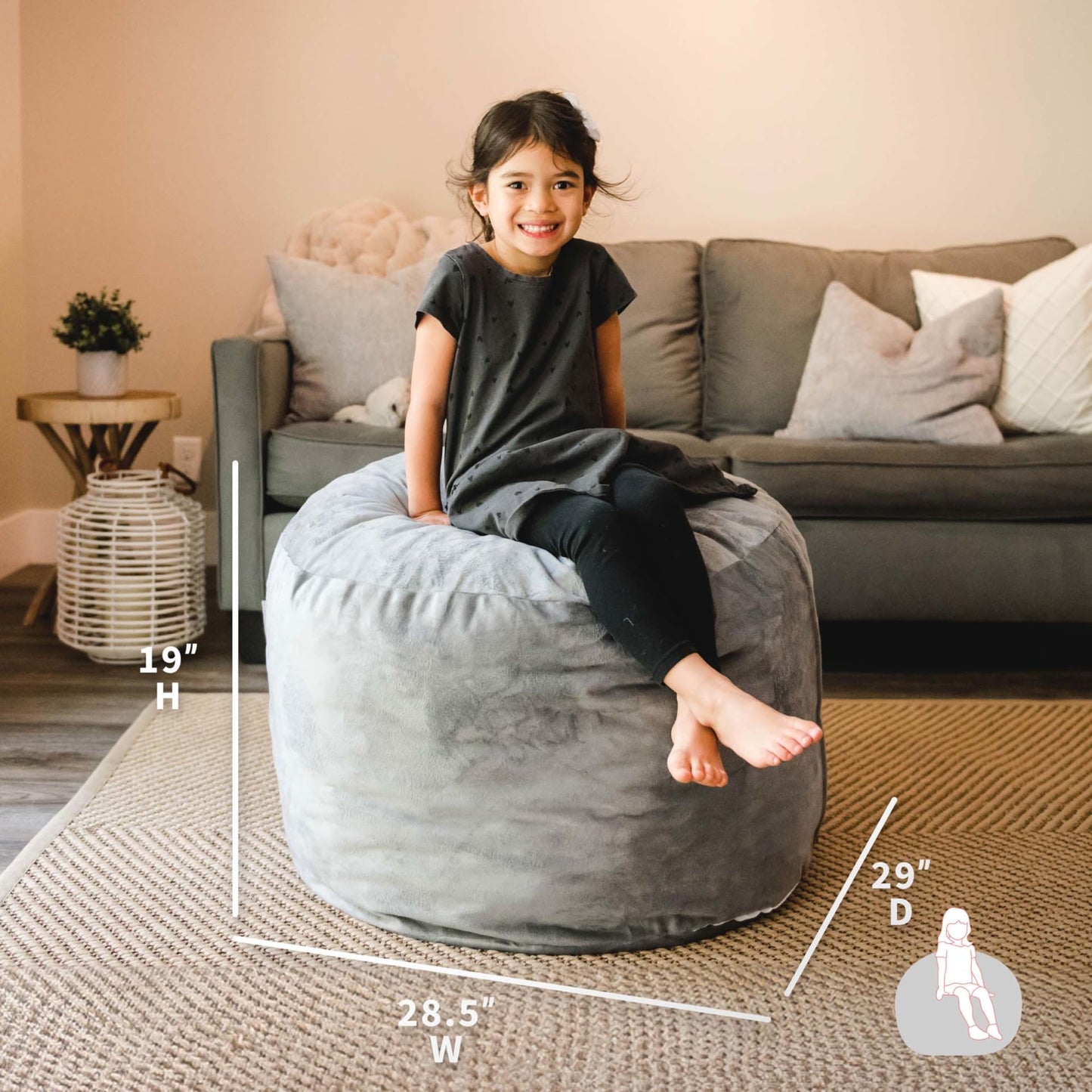 Big Joe Fuf 7Ft Giant Foam Bean Bag Chair, Oversized Couch with Removable Cover for Kids, Teens, Adults, Fog Lenox, Durable Woven Polyester, 7 Foot