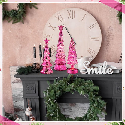 Funnymoom 3 Pack Glass Christmas Trees Decor Lighted Christmas Tree Tabletop Glitter Centerpiece Decoration Glass Xmas Tree Figurines Holiday Ornament for Table Mantle Fireplace(Gold,Classic)