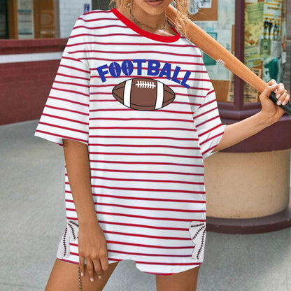 Football Shirts for Women Oversize Game Day T-Shirts Bow Side Split T-Shirt | Football Season Graphic Tee Tops Oversize Football Graphic Short Sleeve Tee Top
