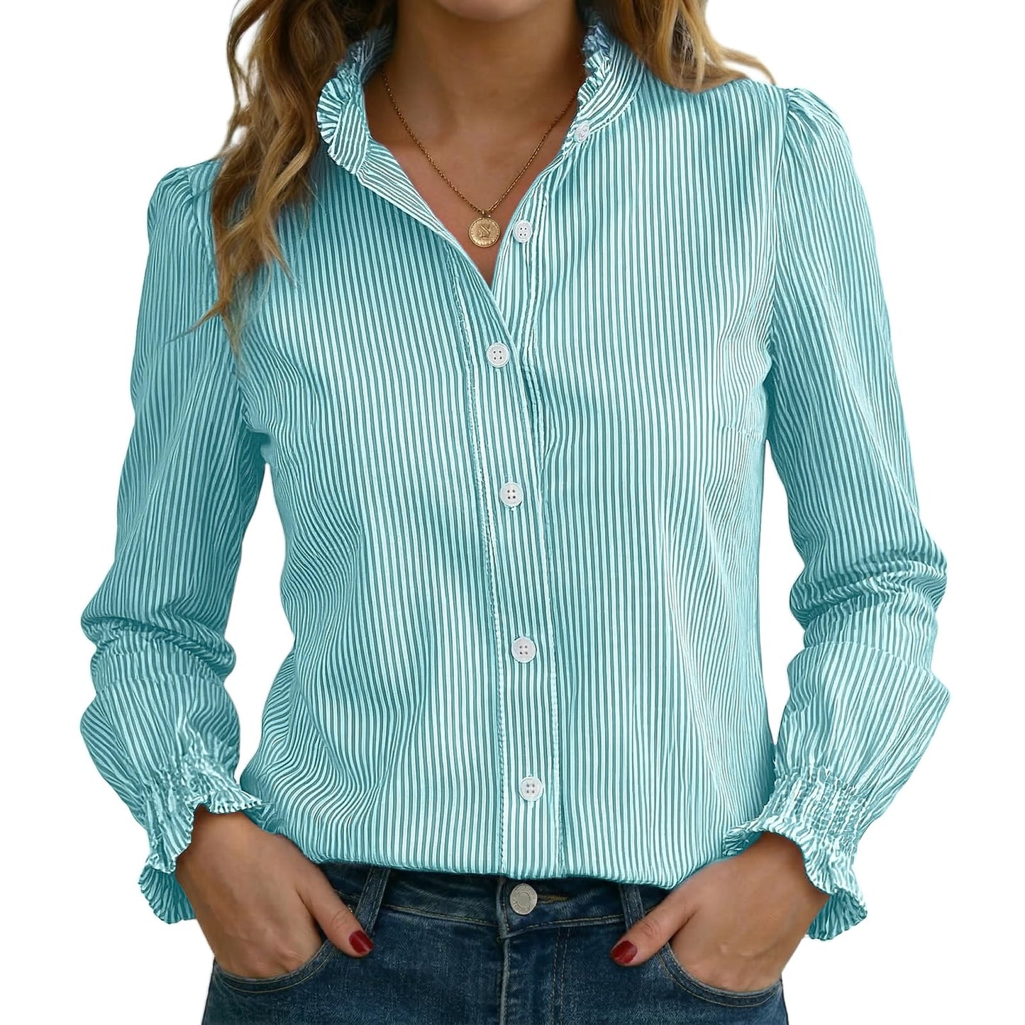 Funlingo Women's Striped Button Down Shirt