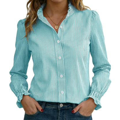 Funlingo Women's Striped Button Down Shirt