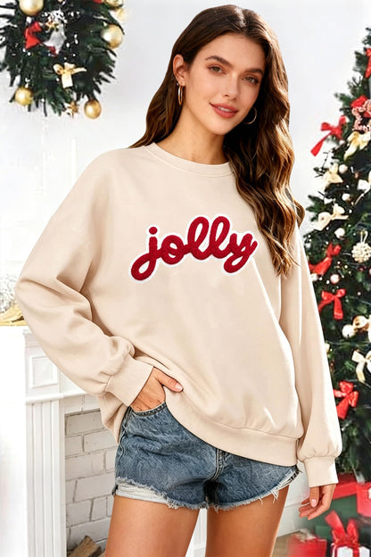 Christmas Sweatshirts For Women Jolly Glitter Patch Striped Sweater