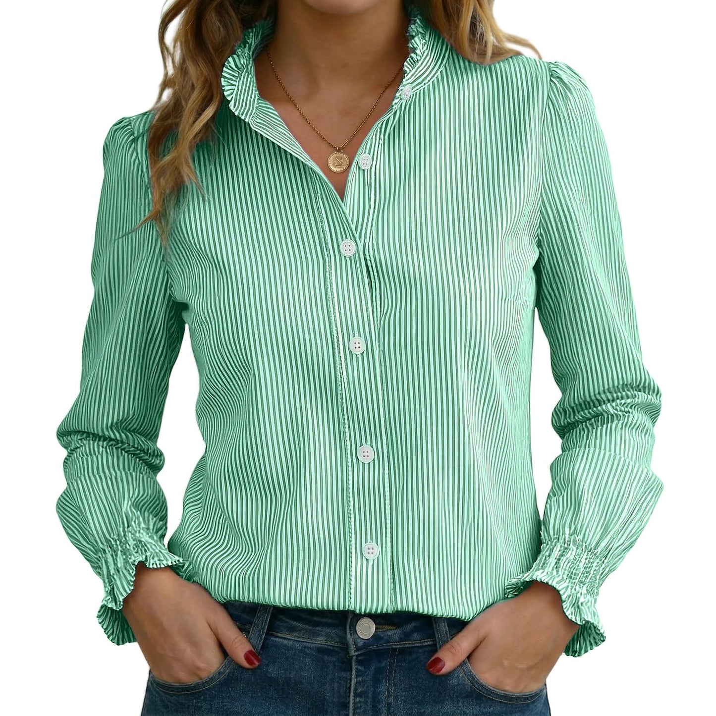 Funlingo Women's Striped Button Down Shirt