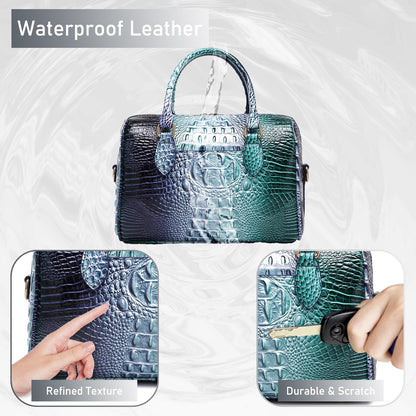 Makcr Joacbv Crocodile Handbag for Women Top Handle Leather Shoulder Purse | Glossy crocodile-embossed vegan leather with rolled handles, buckle details, a structured dome shape, and adjustable strap.