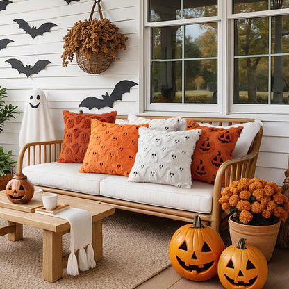 MIULEE Cute Ghost Halloween Pillow Covers 20x20 Inch Set of 2 White | Soft Plush Faux Fur Throw Pillows Spooky Fall Decorative Cushion Covers for Couch Sofa Bed Porch Living Room