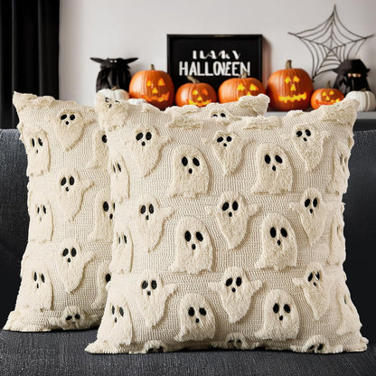 MIULEE Cute Ghost Halloween Pillow Covers 20x20 Inch Set of 2 White | Soft Plush Faux Fur Throw Pillows Spooky Fall Decorative Cushion Covers for Couch Sofa Bed Porch Living Room