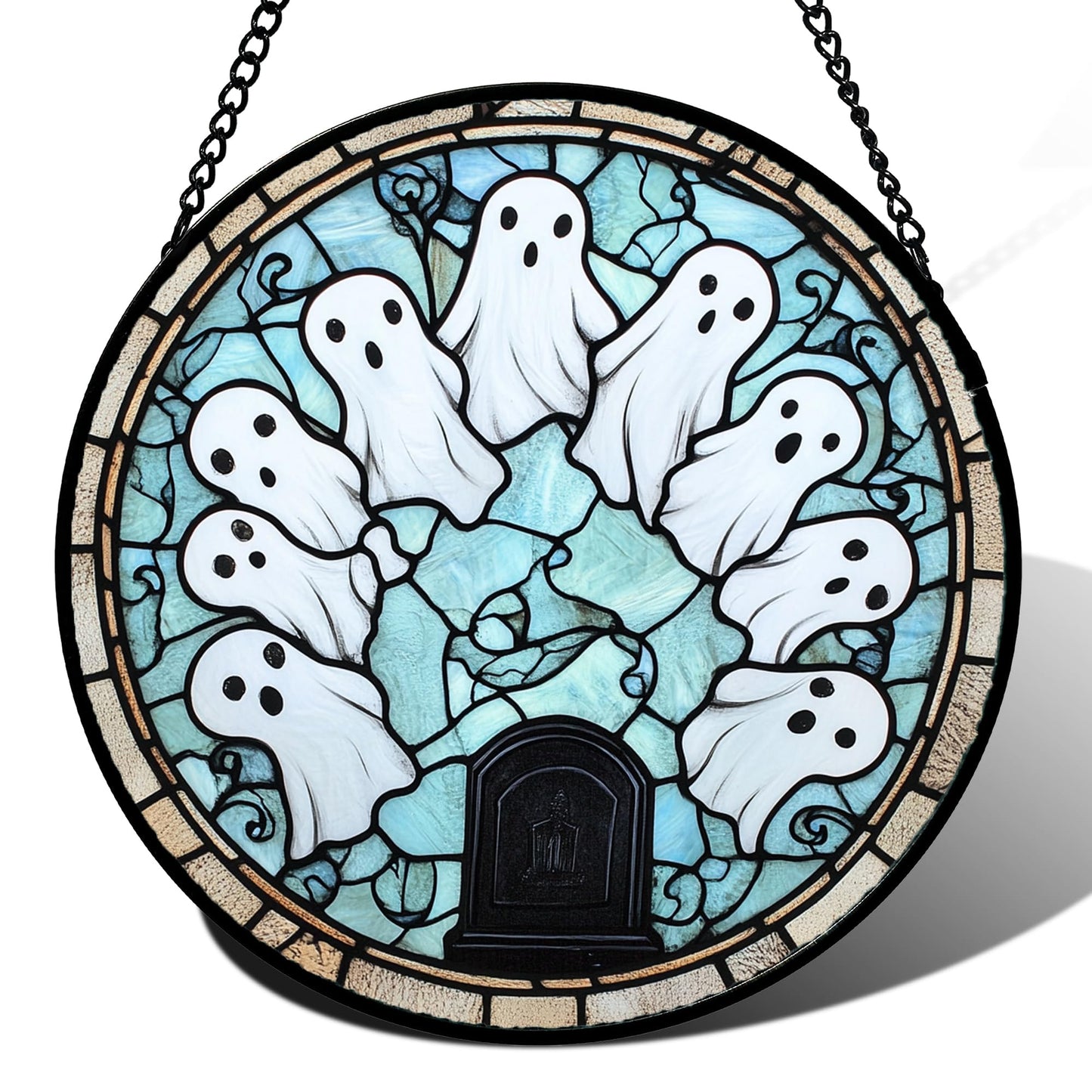 Stained Glass Window Hanging, Halloween Decorations Evil Pumpkin Suncatcher for Doors Garden Indoor Spooky Funny Orange Sun Catchers Gothic Decor Horror Gifts for Women Men Friend 15 in