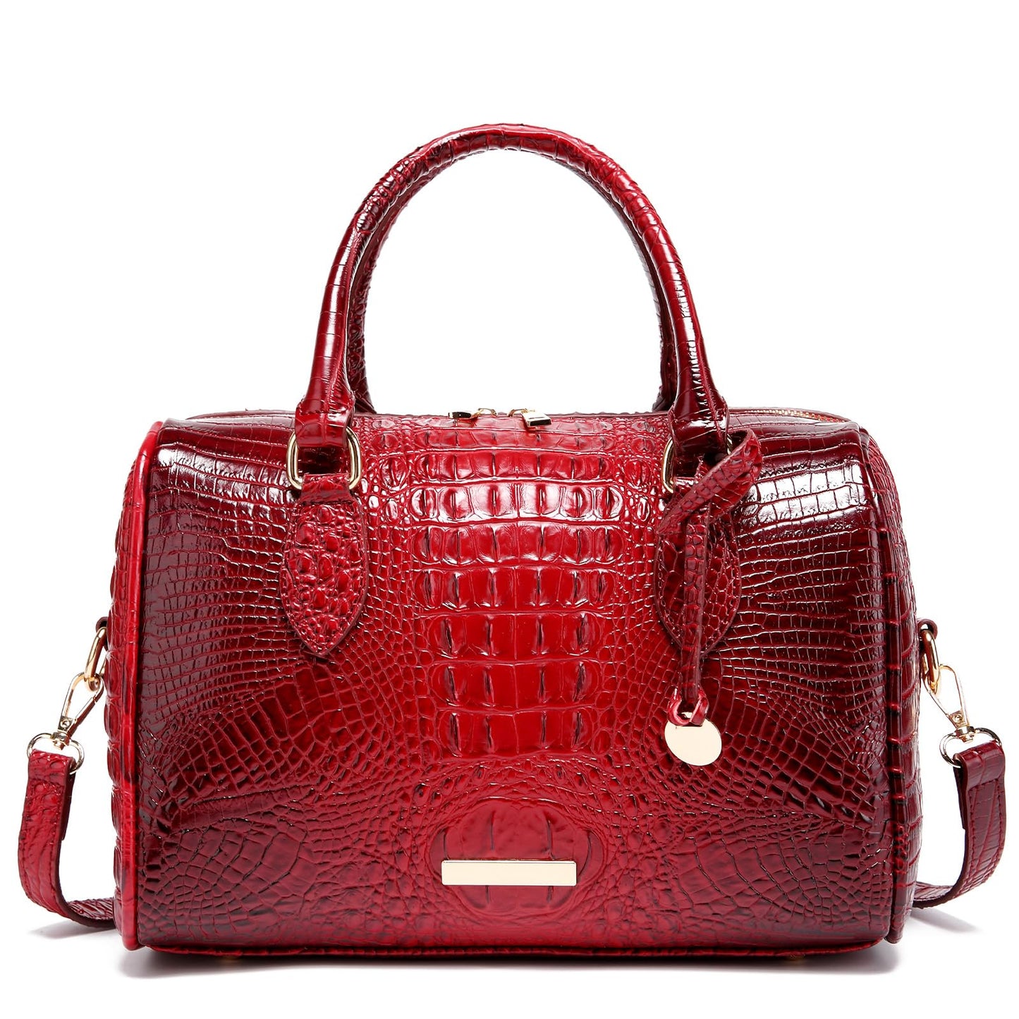Makcr Joacbv Crocodile Handbag for Women Top Handle Leather Shoulder Purse | Glossy crocodile-embossed vegan leather with rolled handles, buckle details, a structured dome shape, and adjustable strap.