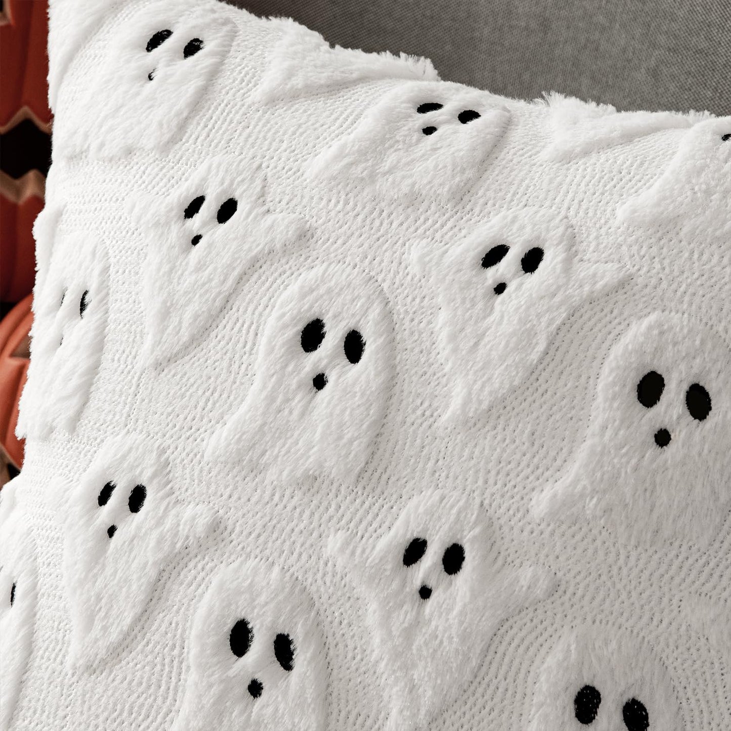MIULEE Cute Ghost Halloween Pillow Covers 20x20 Inch Set of 2 White | Soft Plush Faux Fur Throw Pillows Spooky Fall Decorative Cushion Covers for Couch Sofa Bed Porch Living Room