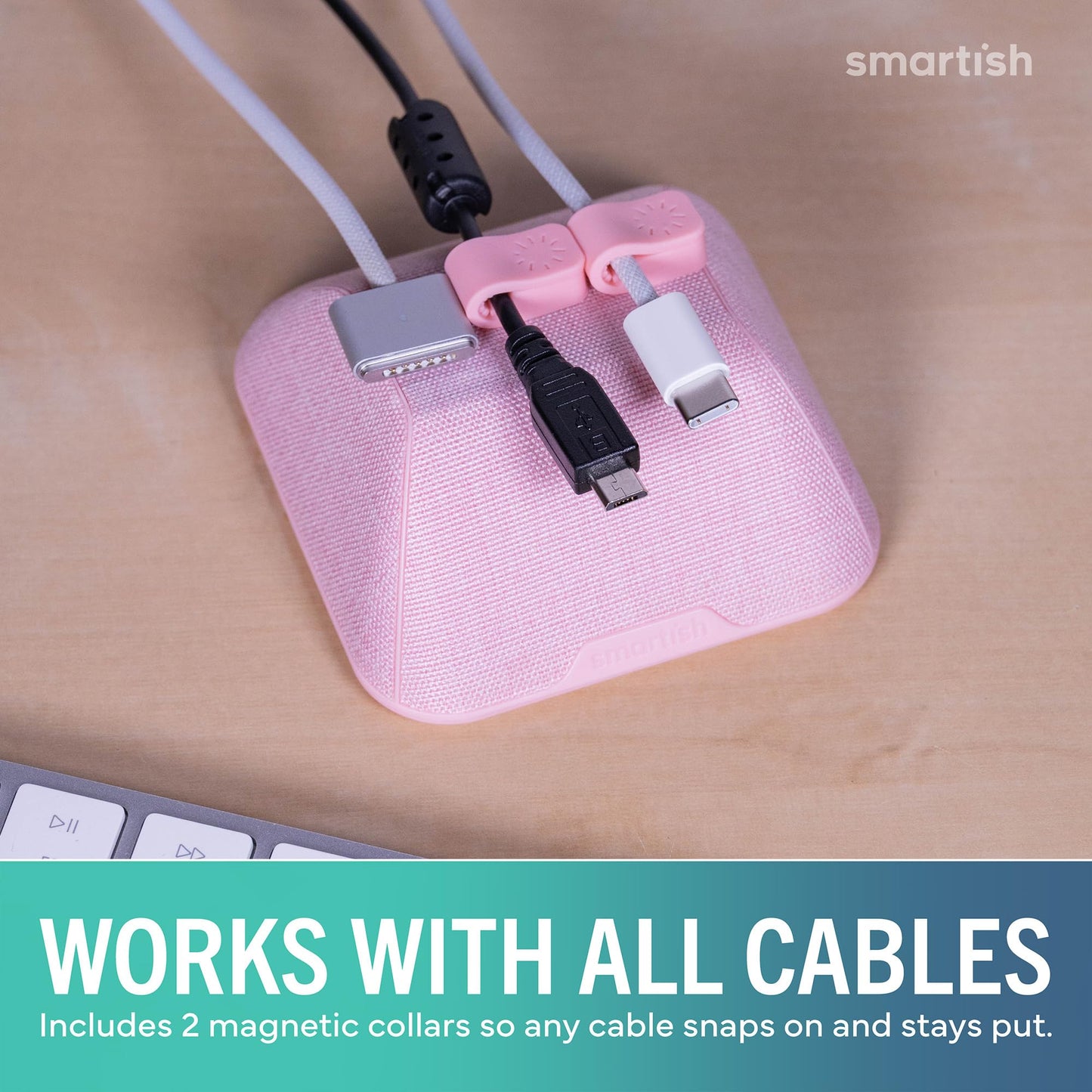 Smartish® Magnetic Cord Holder - Bigger Cable Wrangler Organizer with Magnet Clips for Charger Management on Desktop, Nightstand - Holds 6+ Cables - I'm Blushing
