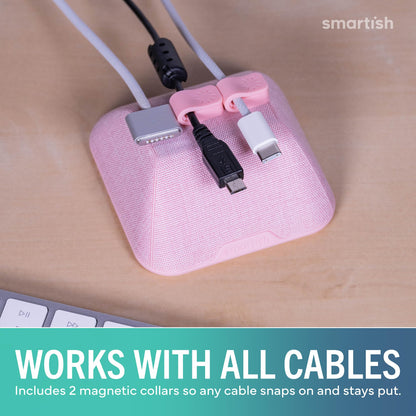 Smartish® Magnetic Cord Holder - Bigger Cable Wrangler Organizer with Magnet Clips for Charger Management on Desktop, Nightstand - Holds 6+ Cables - I'm Blushing