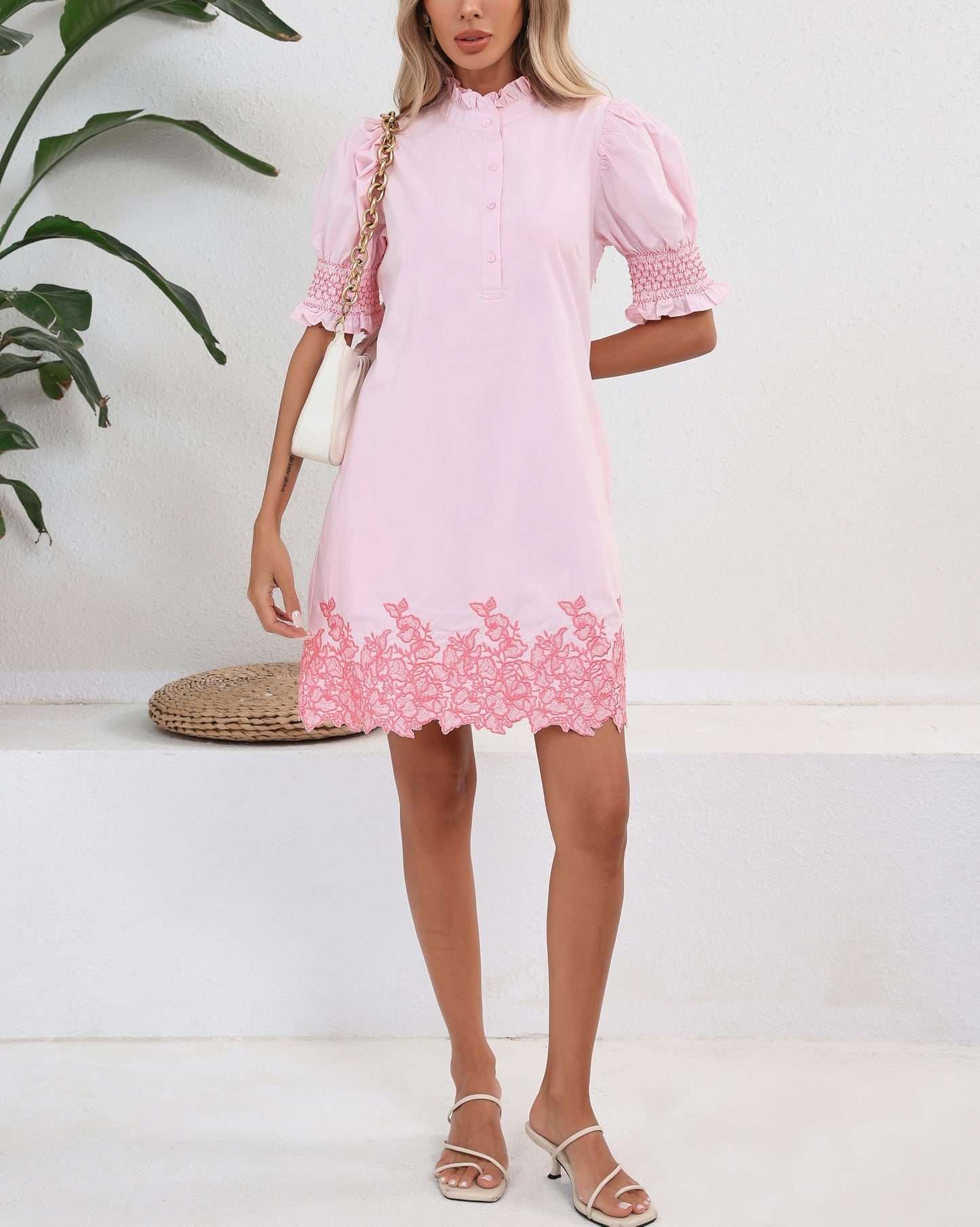 YEXPINE Women's Summer Embroidered Mini Dress