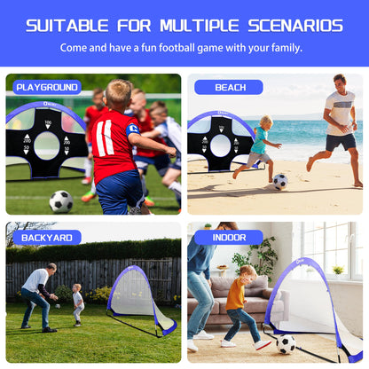 Onini Upgrade 6 Foot Pop Up Soccer Goals Blue - Portable Foldable Training Football Net with Target and Bag - Ideal for Toddler, Boys, Youth Outdoor Sports Games(2 Pack)