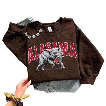 Alabama Elephant Football Sweatshirt – Vintage Sport Grey Crewneck Pullover – Retro Game Day Apparel for Men & Women